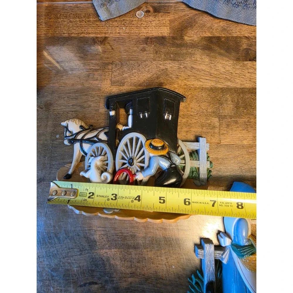 Vintage Burwood Products Amish Country Wall Hanging Set 2pc Barn Carriage USA